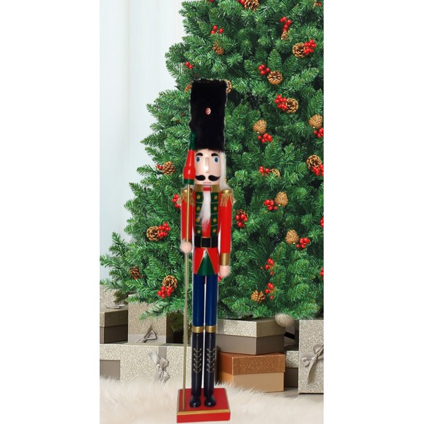 Μεγάλος Ξύλινος κόκκινος Καρυοθραύστης ύψους 120cm με σκήπτρο