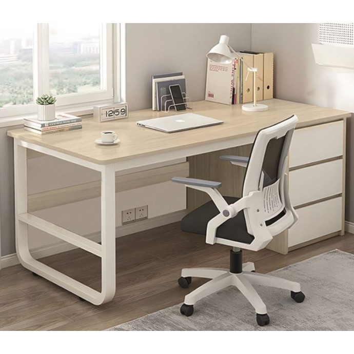 Μοντέρνο ξύλινο με μπεζ επιφάνεια τραπεζιού και συρτάρια Μπεζ-λευκό με Μεταλλικά Πόδια 120x50x74