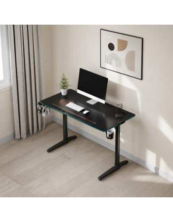 Γραφείο Gaming V1 Ξύλινο Black με Μεταλλικά Πόδια & LED 120x60x76εκ.