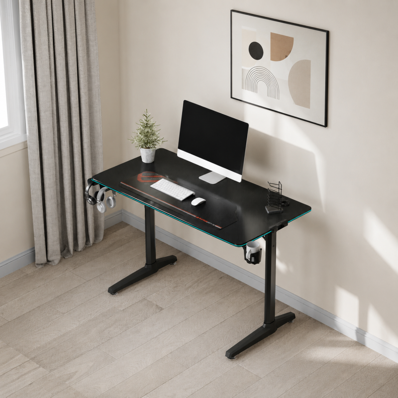 Γραφείο Gaming V1 Ξύλινο Black με Μεταλλικά Πόδια & LED 120x60x76εκ.