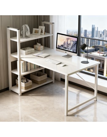 Κομψό Γραφείο με Πλαϊνή Ραφιέρα – Λευκό  Μίνιμαλ Design 120x42x75cm