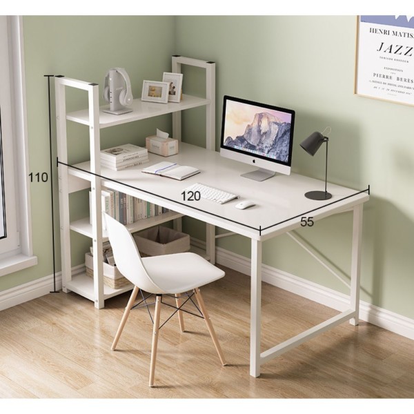 Κομψό Γραφείο με Πλαϊνή Ραφιέρα – Λευκό  Μίνιμαλ Design 120x42x75cm