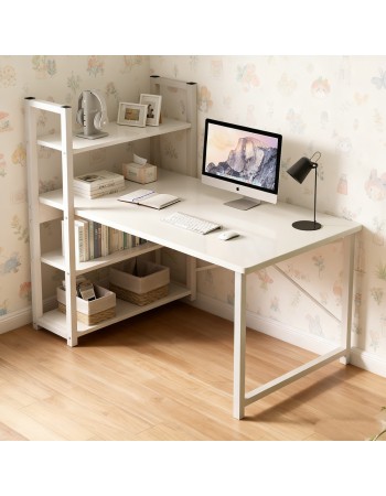 Κομψό Γραφείο με Πλαϊνή Ραφιέρα – Λευκό  Μίνιμαλ Design 120x42x75cm
