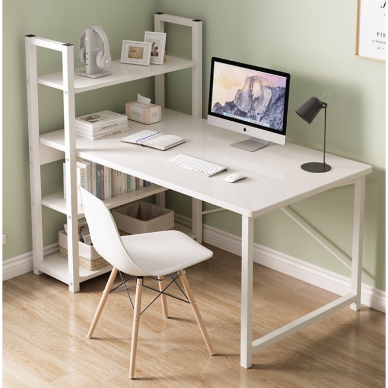 Κομψό Γραφείο με Πλαϊνή Ραφιέρα – Λευκό  Μίνιμαλ Design 120x42x75cm