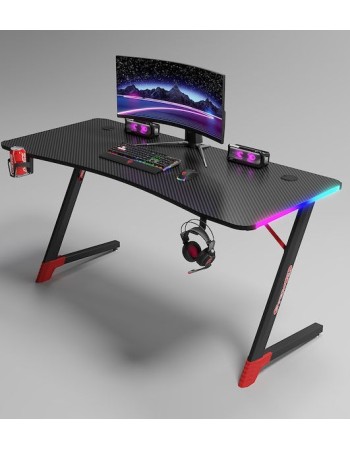 Γραφείο Gaming με φωτισμό RGB, υφή ανθρακονήματος και μεταλλικό σκελετό Μαύρο - Κόκκινο 120x60x75cm D2209-BLACK