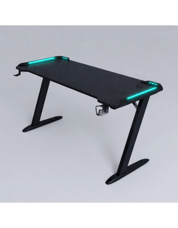 Γραφείο Gaming με φωτισμό ARMOR υφή ανθρακονήματος και μεταλλικό σκελετό Μαύρο 120x60x75cm