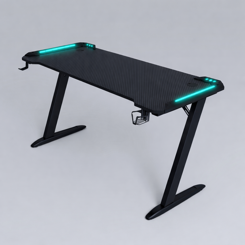 Γραφείο Gaming με φωτισμό ARMOR υφή ανθρακονήματος και μεταλλικό σκελετό Μαύρο 120x60x75cm