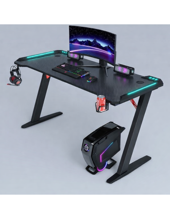 Γραφείο Gaming με φωτισμό ARMOR υφή ανθρακονήματος και μεταλλικό σκελετό Μαύρο 120x60x75cm