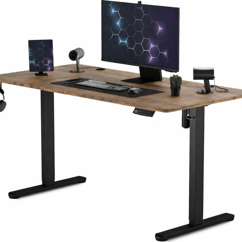 Ηλεκτρικό Γραφείο Ξύλινο Wenge Δρυ με Ρυθμιζόμενο Ύψος 120x70x72-118cm και Μεταλλικά Πόδια
