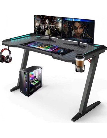 Γραφείο Gaming με φωτισμό ARMOR υφή ανθρακονήματος και μεταλλικό σκελετό Μαύρο 120x60x75cm