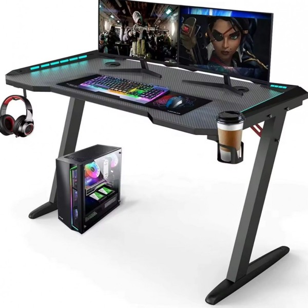 Γραφείο Gaming με φωτισμό ARMOR υφή ανθρακονήματος και μεταλλικό σκελετό Μαύρο 120x60x75cm