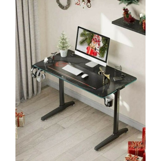 Γραφείο Gaming V1 Ξύλινο Black με Μεταλλικά Πόδια & LED 120x60x76εκ.