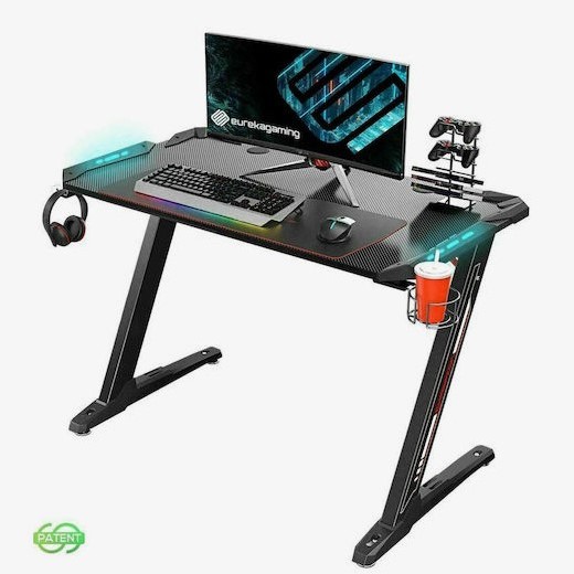 Γραφείο Gaming Z1 Ξύλινο Black με Μεταλλικά Πόδια & LED 120x60x76εκ.