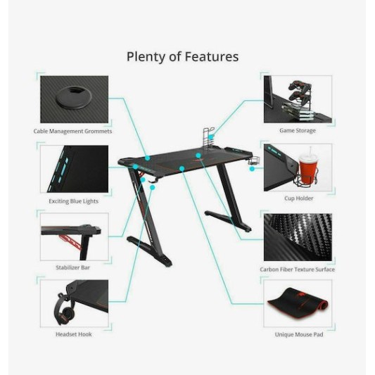 Γραφείο Gaming Z1 Ξύλινο Black με Μεταλλικά Πόδια & LED 120x60x76εκ.