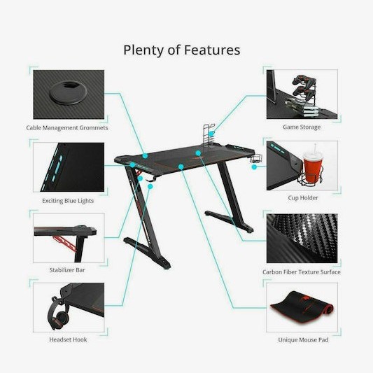 Γραφείο Gaming Z1 Ξύλινο Black με Μεταλλικά Πόδια & LED 120x60x76εκ.