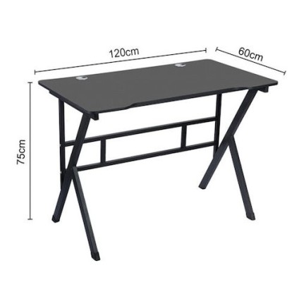 Γραφείο Gaming Ξύλινο Μαύρο με Μεταλλικά Πόδια 120x60x75εκ.