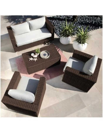 Σετ σαλόνι κήπου αλουμινίου Rattan Costa Rica διθέσιος καναπές πολυθρόνες και τραπεζάκι καφέ