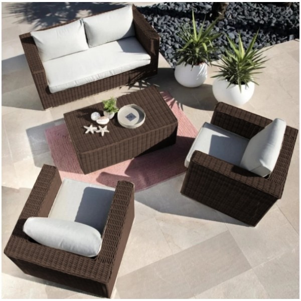 Σετ σαλόνι κήπου αλουμινίου Rattan Costa Rica διθέσιος καναπές πολυθρόνες και τραπεζάκι καφέ