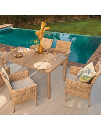 Σετ τραπεζαρία κήπου Costa Rica Naterial μπεζ 6 πολυθρόνες με τραπέζι 170x100x71cm 