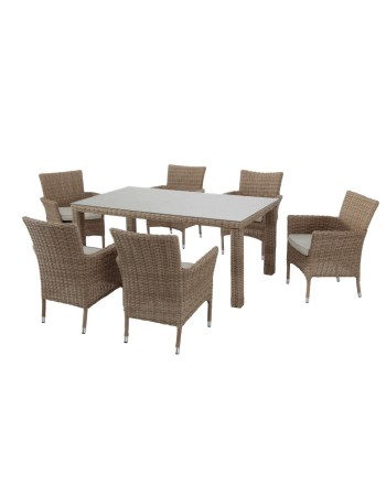Σετ τραπεζαρία κήπου Costa Rica Naterial μπεζ 6 πολυθρόνες με τραπέζι 170x100x71cm 