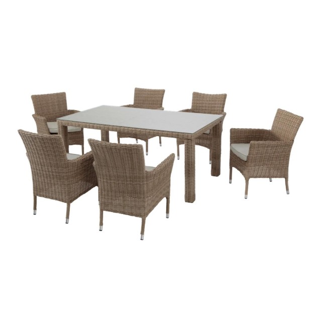 Σετ τραπεζαρία κήπου Costa Rica Naterial μπεζ 6 πολυθρόνες με τραπέζι 170x100x71cm 