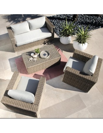 Σετ σαλόνι κήπου αλουμινίου Rattan Costa Rica διθέσιος καναπές πολυθρόνες και τραπεζάκι μπεζ