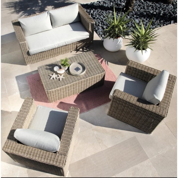 Σετ σαλόνι κήπου αλουμινίου Rattan Costa Rica διθέσιος καναπές πολυθρόνες και τραπεζάκι μπεζ