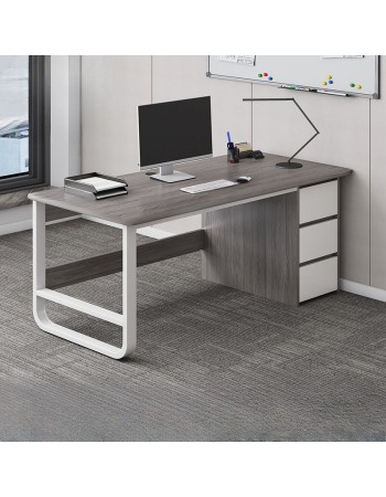 Μοντέρνο ξύλινο με μπεζ επιφάνεια τραπεζιού και συρτάρια Μπεζ-λευκό με Μεταλλικά Πόδια 120x50x74