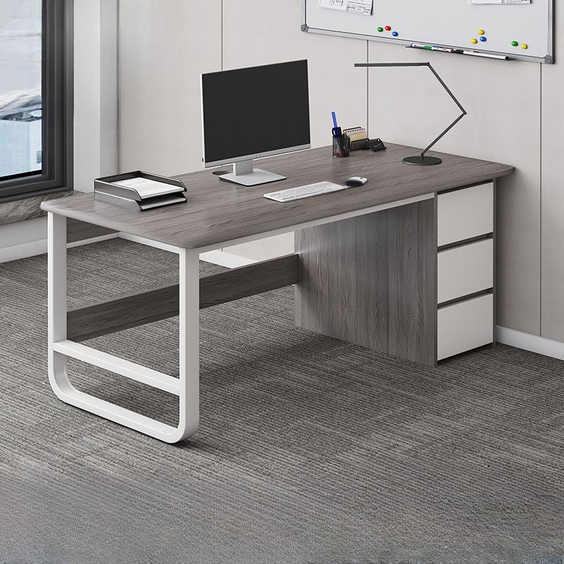 Μοντέρνο ξύλινο με μπεζ επιφάνεια τραπεζιού και συρτάρια Μπεζ-λευκό με Μεταλλικά Πόδια 120x50x74