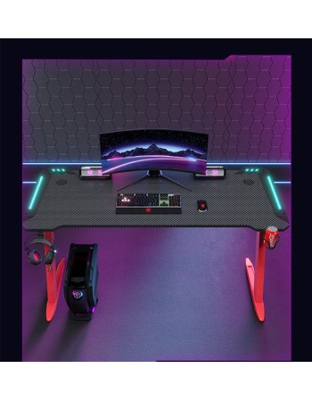 Γραφείο Gaming με φωτισμό RGB υφή ανθρακονήματος και μεταλλικό σκελετό Μαύρο - Κόκκινο 120x60x75cm