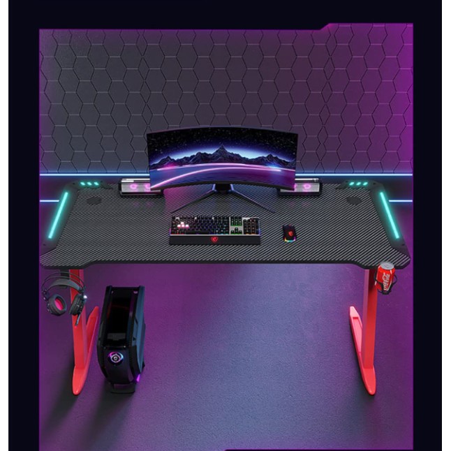 Γραφείο Gaming με φωτισμό RGB υφή ανθρακονήματος και μεταλλικό σκελετό Μαύρο - Κόκκινο 120x60x75cm