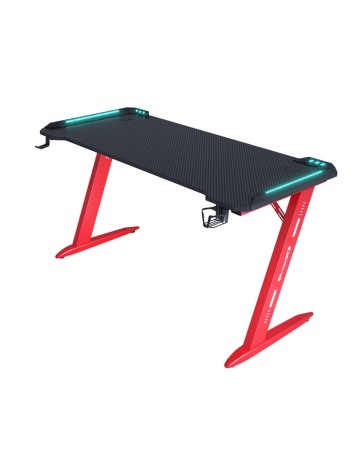 Γραφείο Gaming με φωτισμό RGB υφή ανθρακονήματος και μεταλλικό σκελετό Μαύρο - Κόκκινο 120x60x75cm