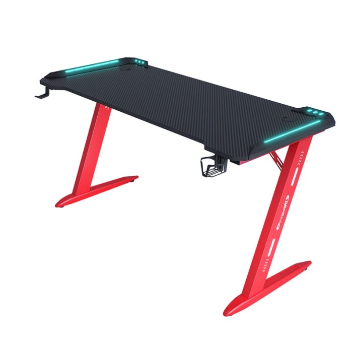 Γραφείο Gaming με φωτισμό RGB υφή ανθρακονήματος και μεταλλικό σκελετό Μαύρο - Κόκκινο 120x60x75cm