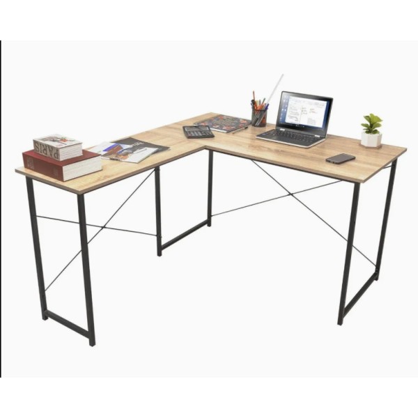 Μοντέρνο Γωνιακό Γραφείο, Ξύλινη Επιφάνεια και Μεταλλικός Σκελετός 120x90x74cm