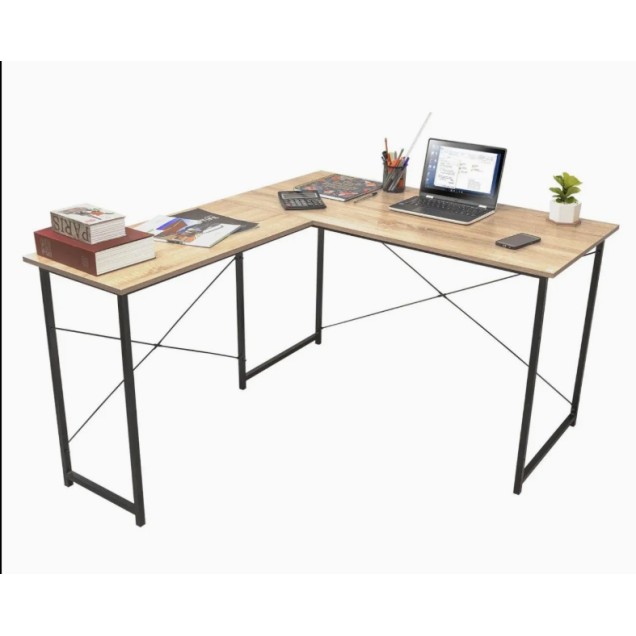 Μοντέρνο Γωνιακό Γραφείο, Ξύλινη Επιφάνεια και Μεταλλικός Σκελετός 120x90x74cm