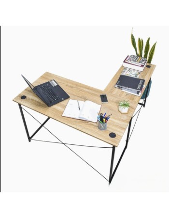 Μοντέρνο Γωνιακό Γραφείο, Ξύλινη Επιφάνεια και Μεταλλικός Σκελετός 120x90x74cm
