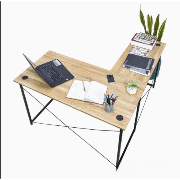 Μοντέρνο Γωνιακό Γραφείο, Ξύλινη Επιφάνεια και Μεταλλικός Σκελετός 120x90x74cm