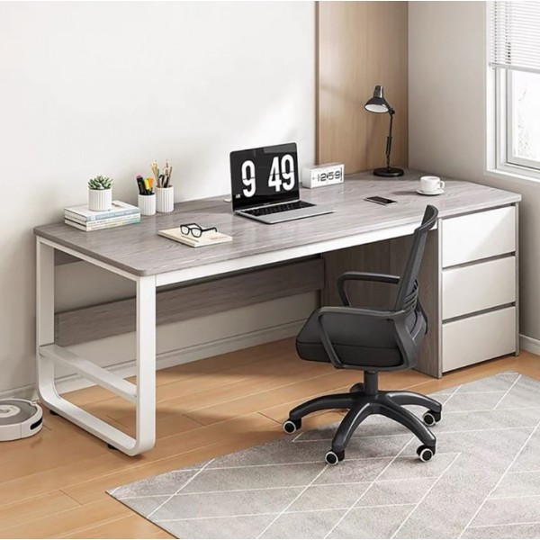 Μοντέρνο ξύλινο με γκρι επιφάνεια τραπεζιού και συρτάρια Γκρι-λευκό με Μεταλλικά Πόδια 120x50x74