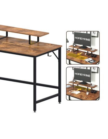 Ευρύχωρο Γραφείο Υπολογιστή με Υπερυψωμένο Ράφι Οθόνης και Μεταλλικά Πόδια 140x60x73cm