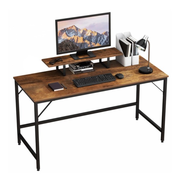 Ευρύχωρο Γραφείο Υπολογιστή με Υπερυψωμένο Ράφι Οθόνης και Μεταλλικά Πόδια 140x60x73cm