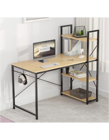 Γραφείο με Βιβλιοθήκη και Ράφια Αποθήκευσης από MDF και Σιδερένιο Σκελετό 120x60x75