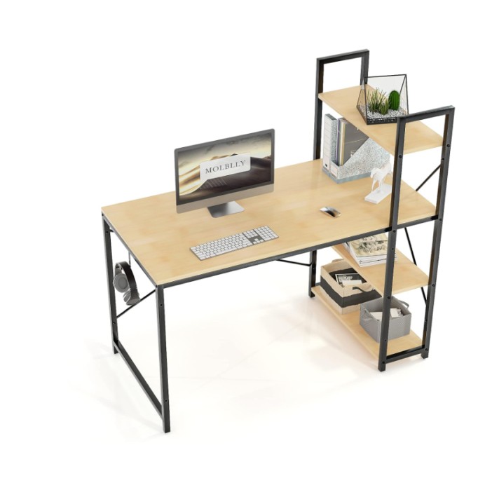 Γραφείο με Βιβλιοθήκη και Ράφια Αποθήκευσης από MDF και Σιδερένιο Σκελετό 120x60x75