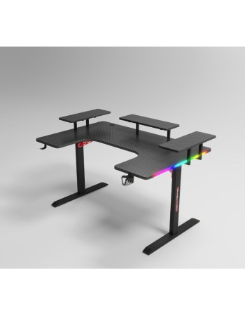 Γραφείο Gaming με φωτισμό RGB, υφή ανθρακονήματος και μεταλλικό σκελετό Μαύρο 160x(60-100)x74cm P203