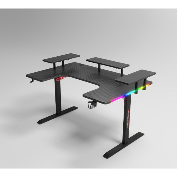 Γραφείο Gaming με φωτισμό RGB, υφή ανθρακονήματος και μεταλλικό σκελετό Μαύρο 160x(60-100)x74cm P203