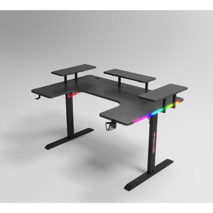 Γραφείο Gaming με φωτισμό RGB, υφή ανθρακονήματος και μεταλλικό σκελετό Μαύρο 160x(60-100)x74cm P203