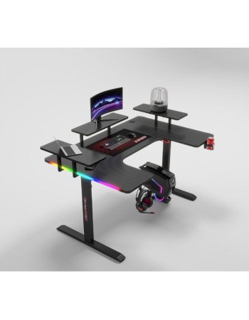Γραφείο Gaming με φωτισμό RGB, υφή ανθρακονήματος και μεταλλικό σκελετό Μαύρο 160x(60-100)x74cm P203