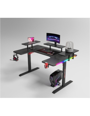 Γραφείο Gaming με φωτισμό RGB, υφή ανθρακονήματος και μεταλλικό σκελετό Μαύρο 160x(60-100)x74cm P203