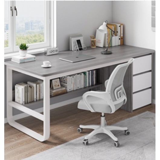 Μοντέρνο ξύλινο με γκρι επιφάνεια τραπεζιού και συρτάρια Γκρι-λευκό με Μεταλλικά Πόδια 120x50x74