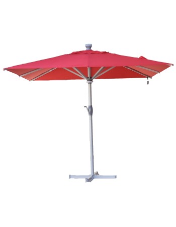 Επαγγελματική ομπρέλα δαπέδου τετράγωνη αλουμινίου 300x300cm βαρέως τύπου με Led φωτισμό και αυτόματο άνοιγμα από τηλεχειριστήριο σε χρώμα κόκκινο