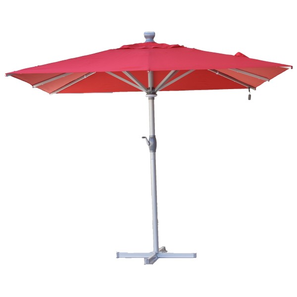 Επαγγελματική ομπρέλα δαπέδου τετράγωνη αλουμινίου 300x300cm βαρέως τύπου με Led φωτισμό και αυτόματο άνοιγμα από τηλεχειριστήριο σε χρώμα κόκκινο